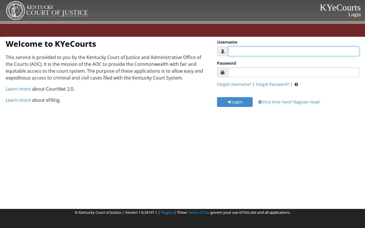 Kentucky CourtNet guest case search interface