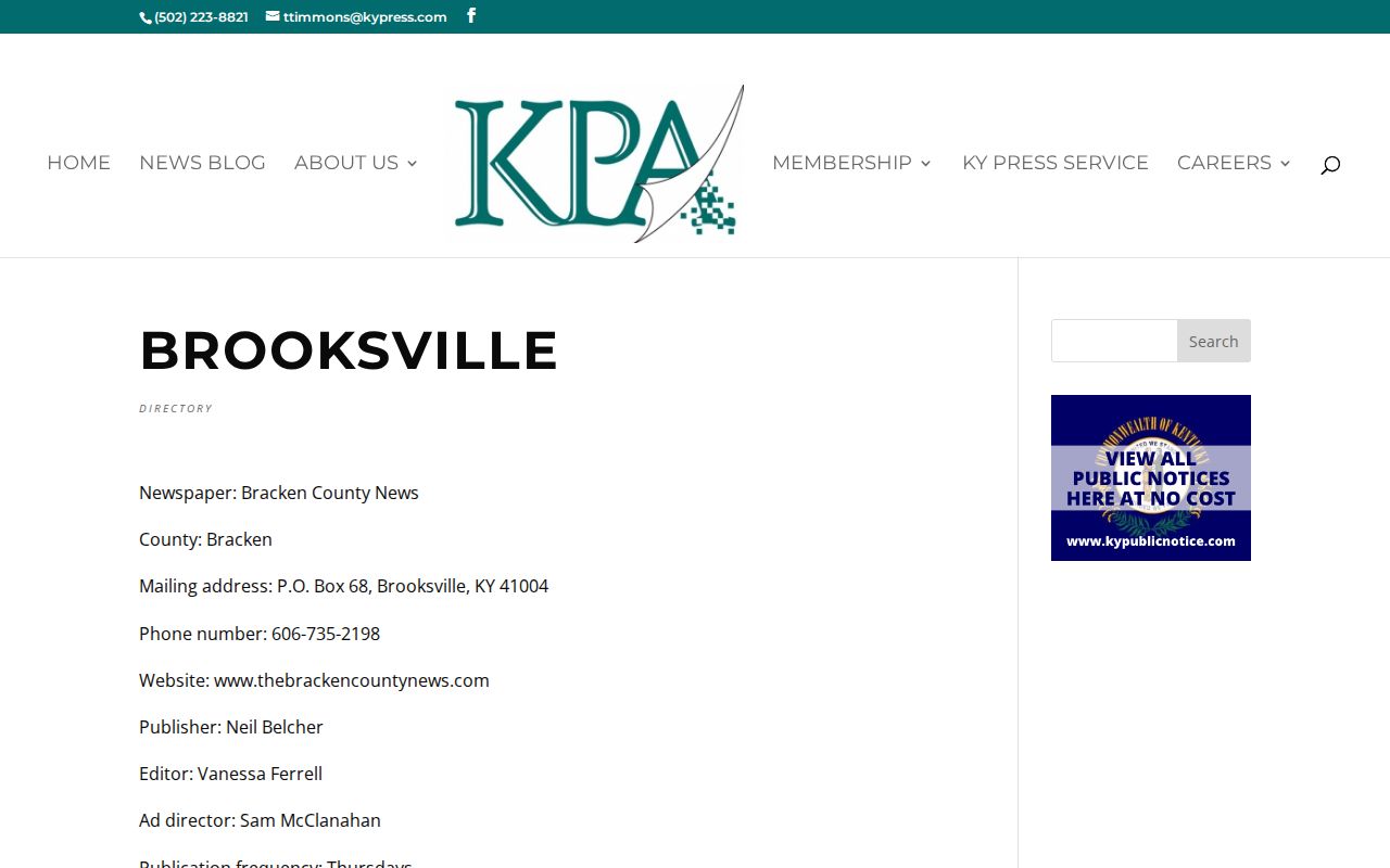 Kentucky Press Association Brooksville listing for Bracken County arrest news context