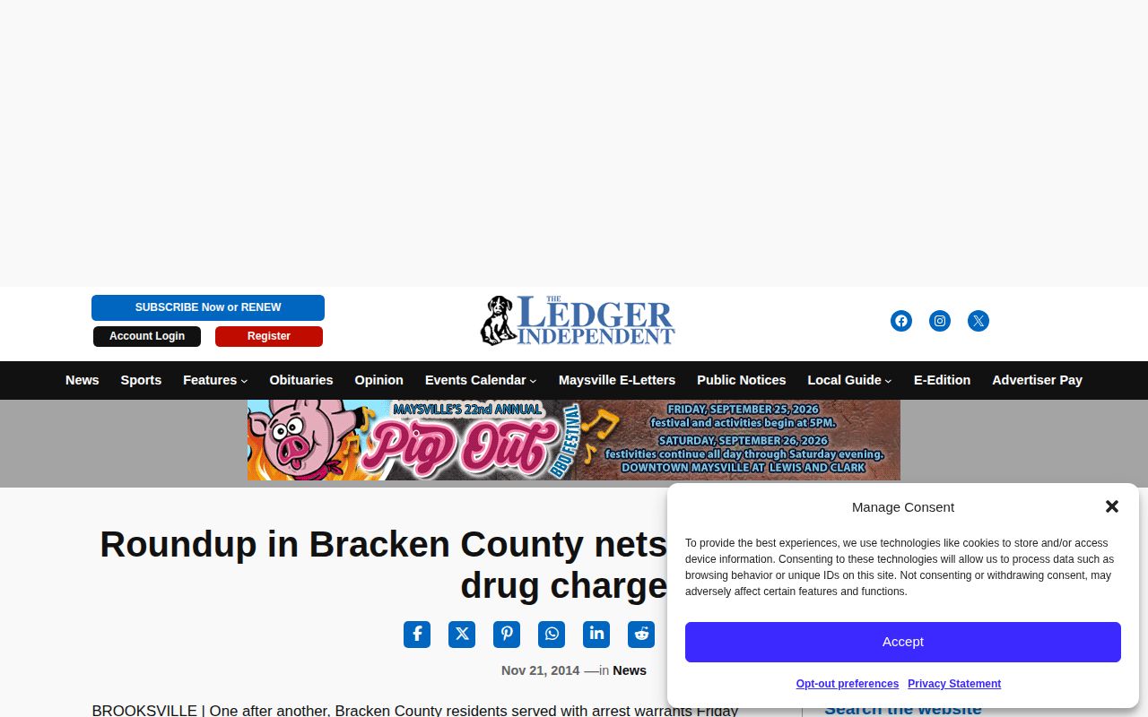Regional news example used for a Bracken County arrest timeline